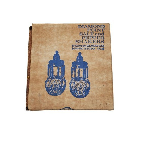 Vintage NOS Diamond Point Salt & Pepper Shakers Crystal 0174 Indiana‎ Glass Co. - Picture 7 of 11